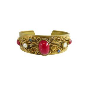 Vintage Czech Style Edwardian Themed Cuff Bracelet 6 3/4"
